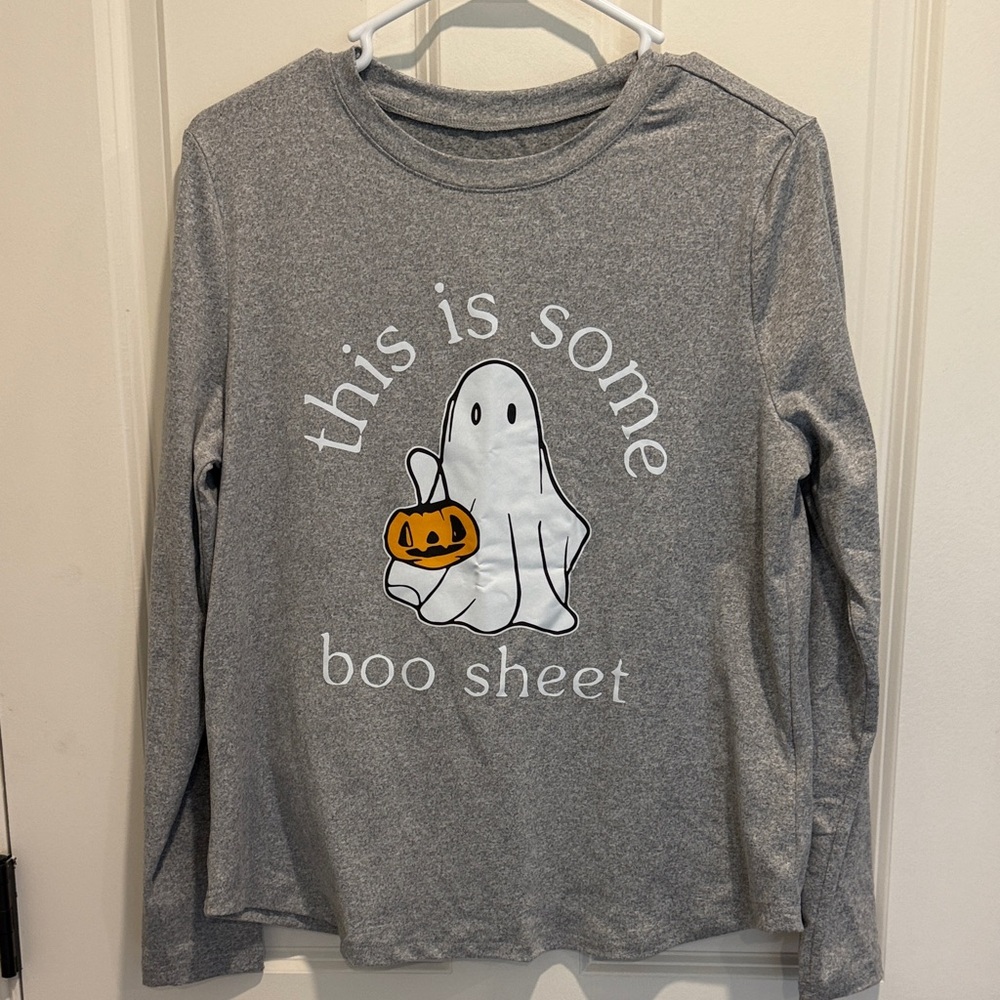 SHEIN Gray Halloween Ghost Long Sleeve Tee
